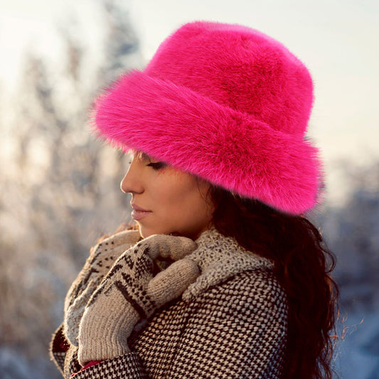 HATEGORY Faux Fur Russian Style Plush Bucket Hat