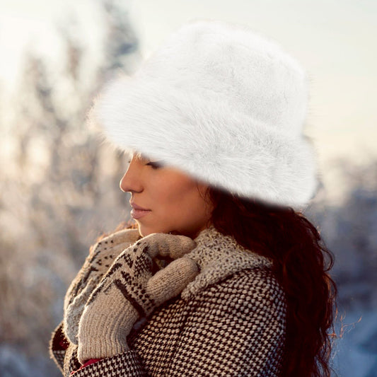 HATEGORY Faux Fur Russian Style Plush Bucket Hat