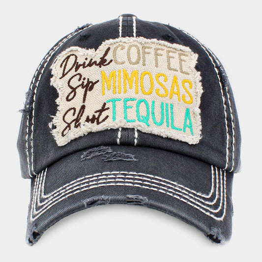 HATEGORY Drink COFFEE Sip MIMOSAS Shoot TEQUILA Message Vintage Baseball Cap