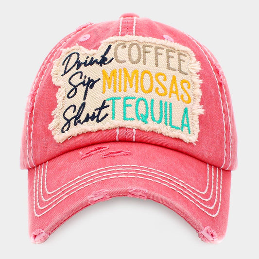 HATEGORY Drink COFFEE Sip MIMOSAS Shoot TEQUILA Message Vintage Baseball Cap