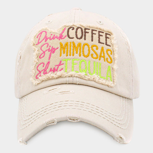HATEGORY Drink COFFEE Sip MIMOSAS Shoot TEQUILA Message Vintage Baseball Cap