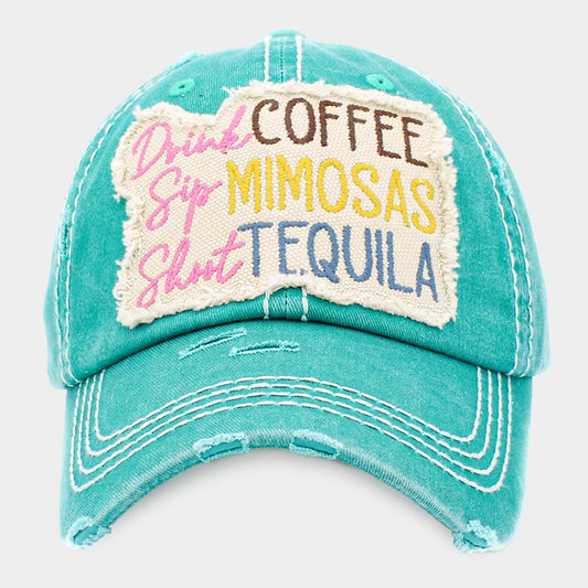 HATEGORY Drink COFFEE Sip MIMOSAS Shoot TEQUILA Message Vintage Baseball Cap