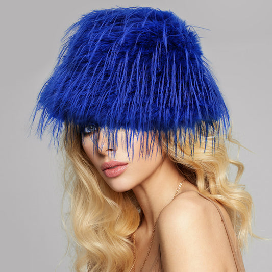 HATEGORY Faux Fur Feather Bucket Hat