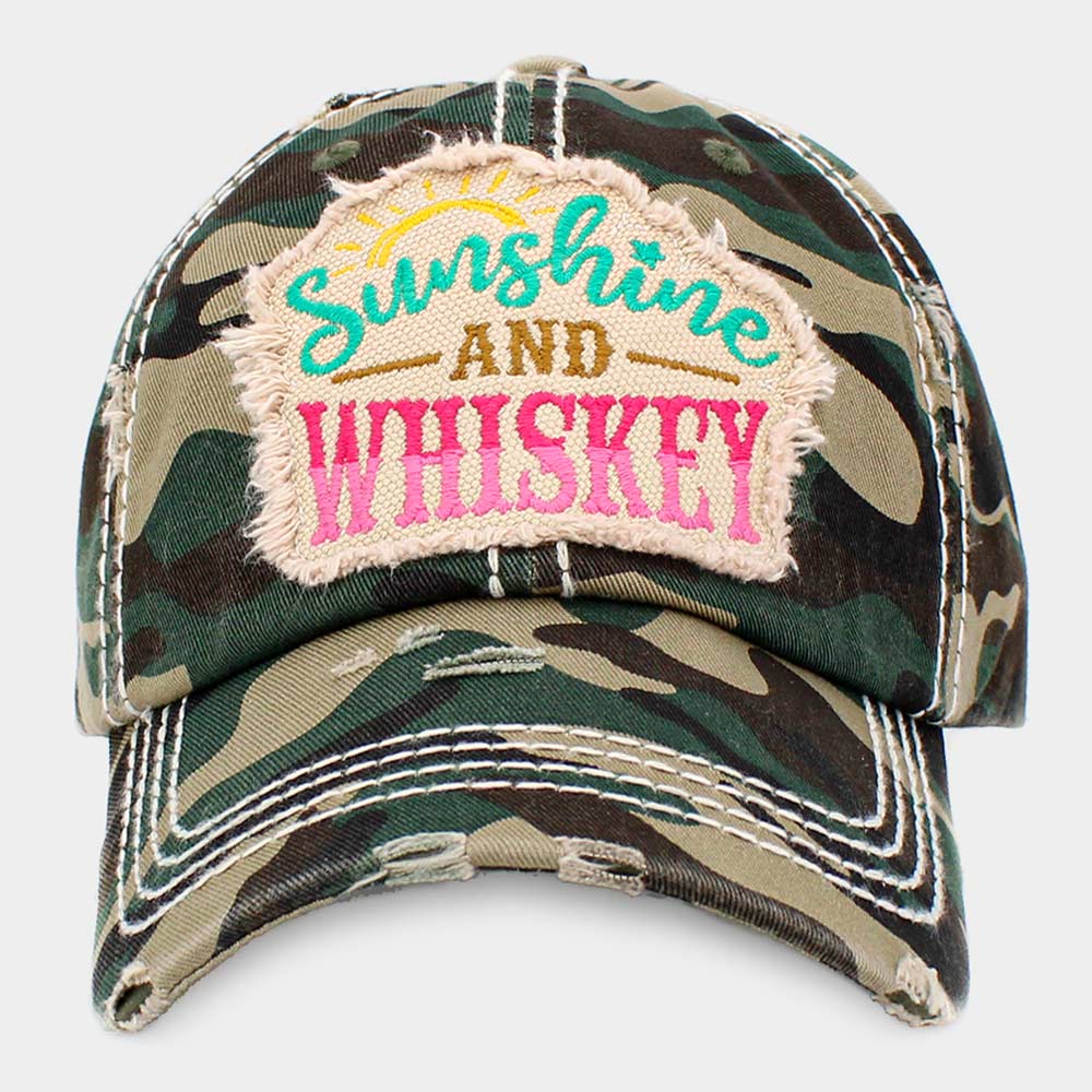 HATEGORY Sunshine AND WHISKEY Message Camouflage Patterned Vintage Baseball Cap
