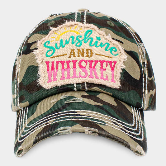 HATEGORY Sunshine AND WHISKEY Message Camouflage Patterned Vintage Baseball Cap
