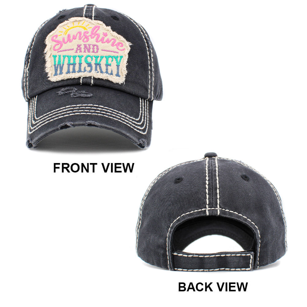 HATEGORY Sunshine AND WHISKEY Message Camouflage Patterned Vintage Baseball Cap