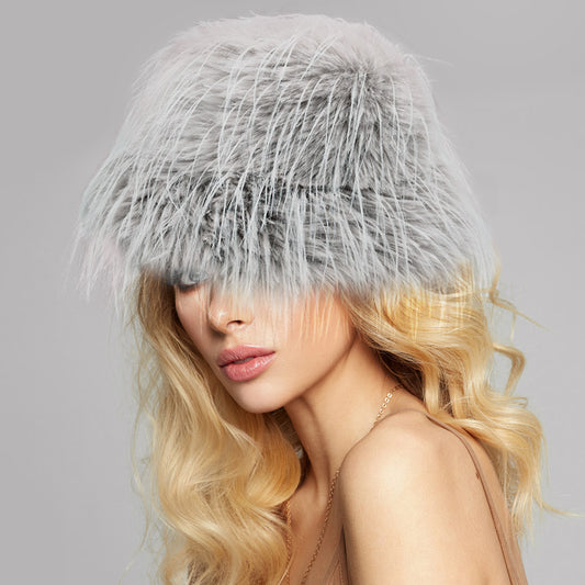 HATEGORY Faux Fur Feather Bucket Hat