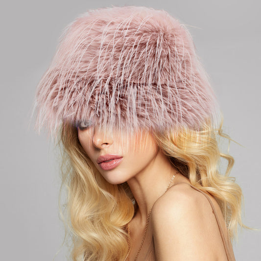 HATEGORY Faux Fur Feather Bucket Hat