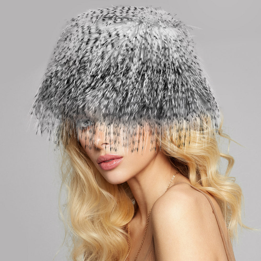 HATEGORY Faux Fur Feather Bucket Hat