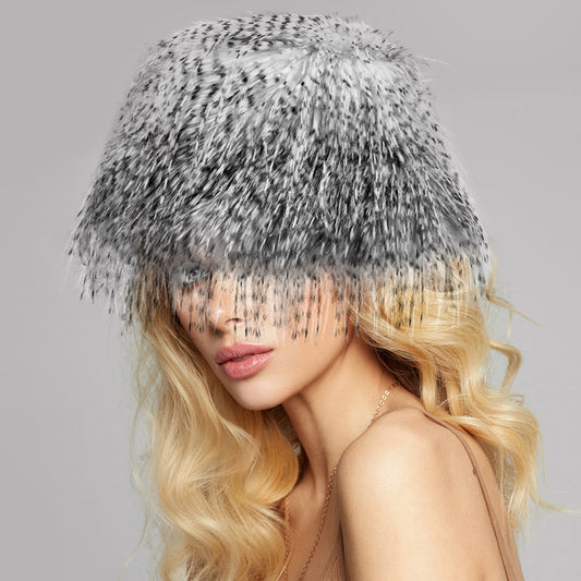 HATEGORY Faux Fur Feather Bucket Hat