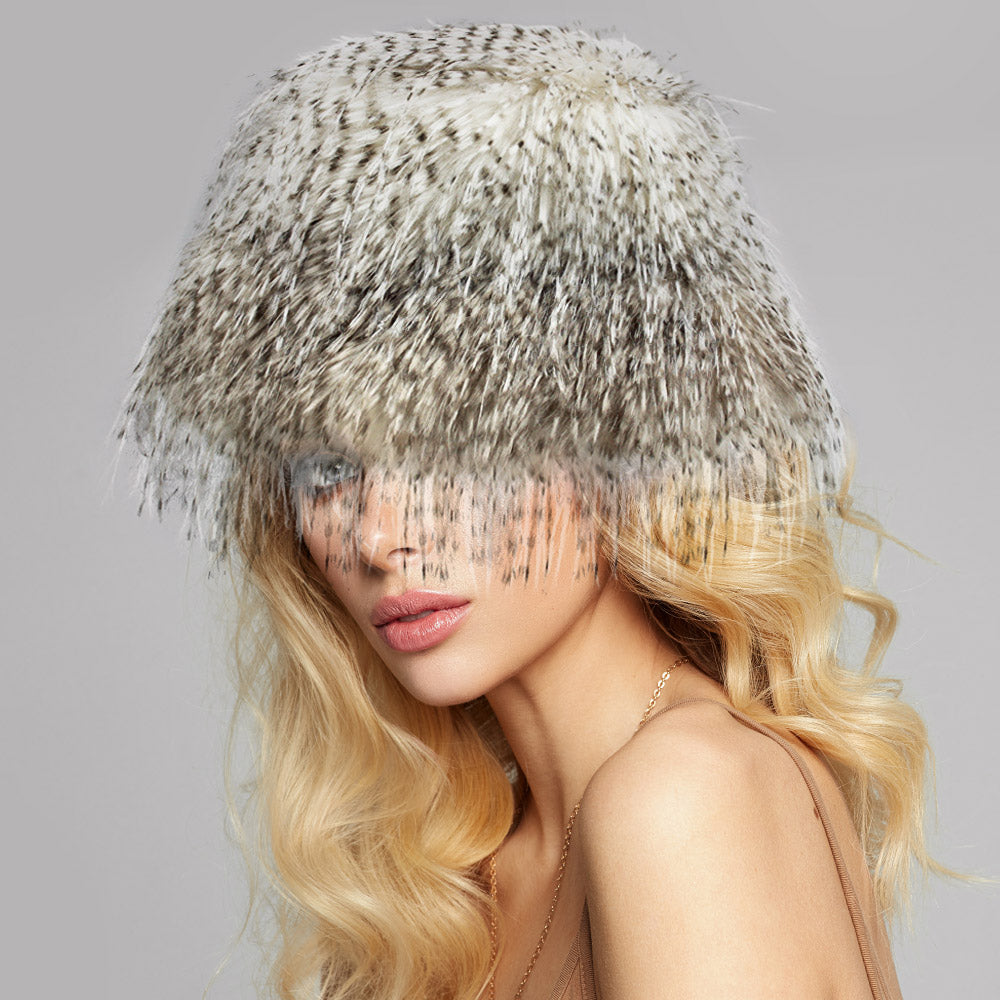 HATEGORY Faux Fur Feather Bucket Hat