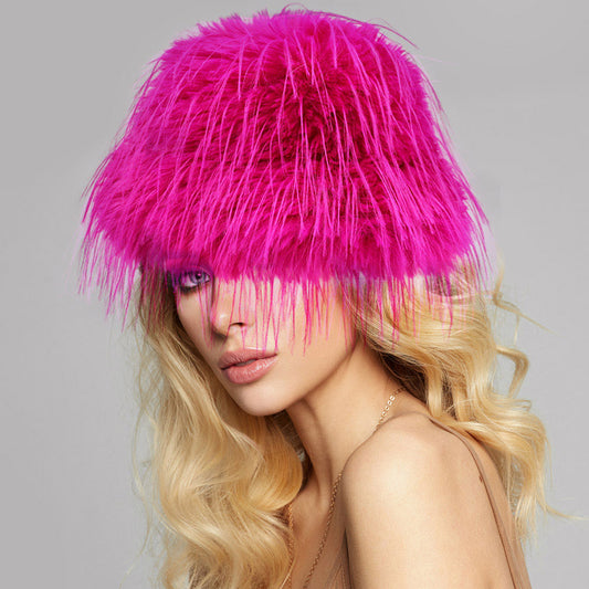 HATEGORY Faux Fur Feather Bucket Hat
