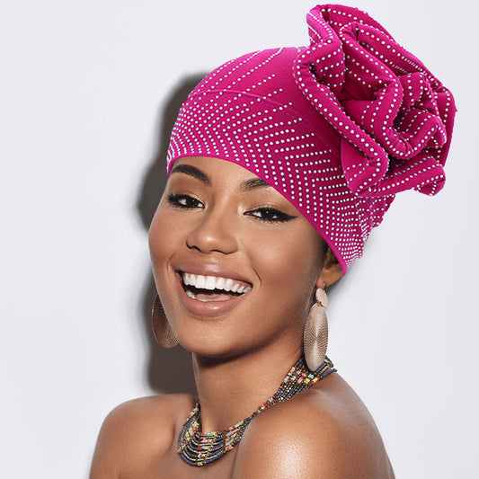 HATEGORY Bling Studded Flower Pointed Turban Hat