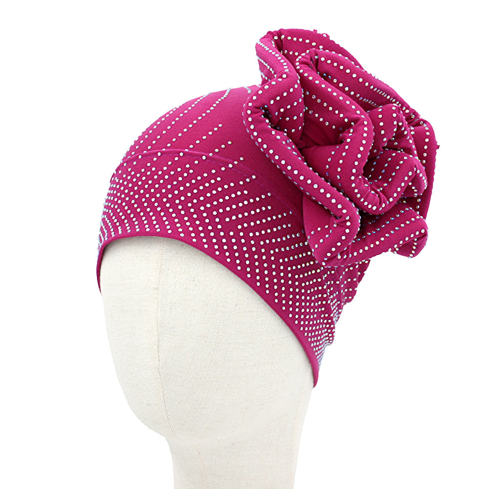 HATEGORY Bling Studded Flower Pointed Turban Hat