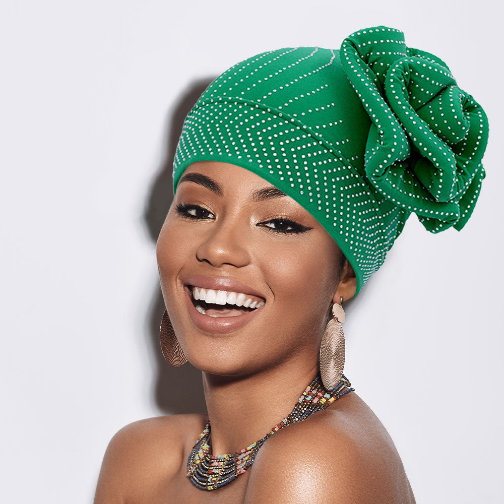 HATEGORY Bling Studded Flower Pointed Turban Hat