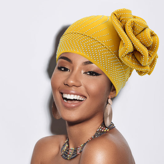 HATEGORY Bling Studded Flower Pointed Turban Hat
