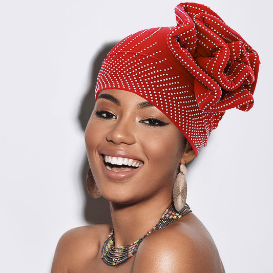 HATEGORY Bling Studded Flower Pointed Turban Hat
