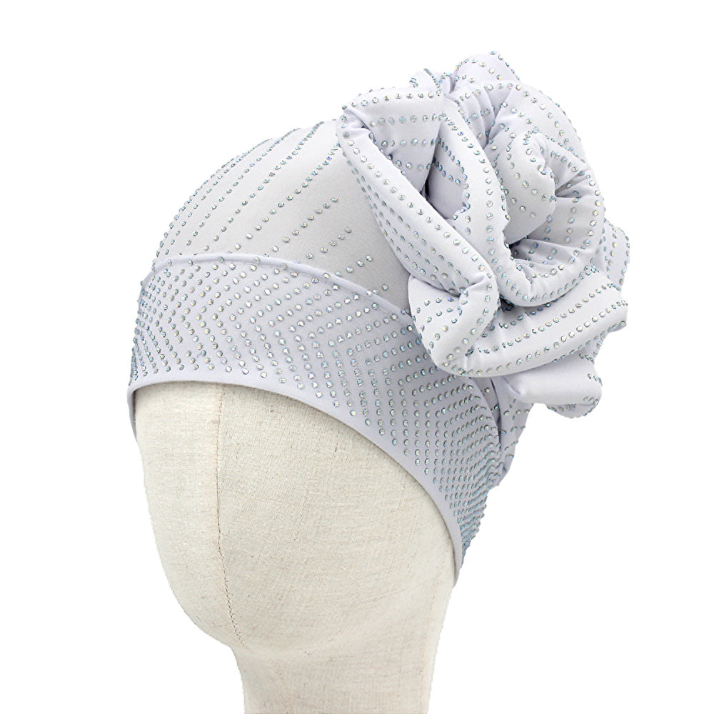 HATEGORY Bling Studded Flower Pointed Turban Hat