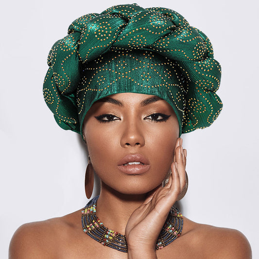HATEGORY Bling Studded Braided Turban Hat