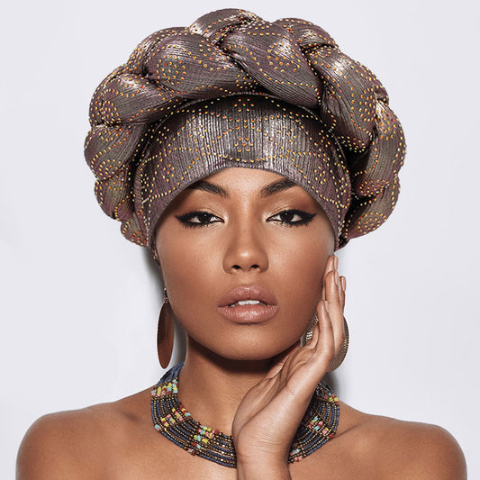 HATEGORY Bling Studded Braided Turban Hat