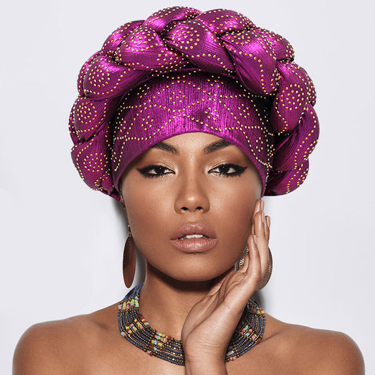 HATEGORY Bling Studded Braided Turban Hat