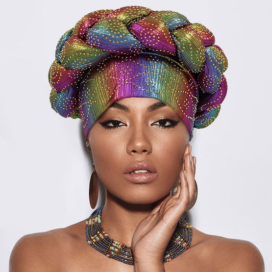 HATEGORY Bling Studded Braided Turban Hat