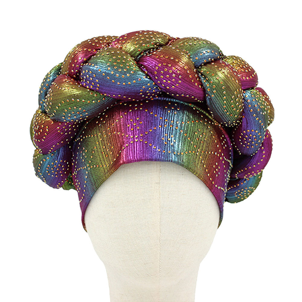 HATEGORY Bling Studded Braided Turban Hat