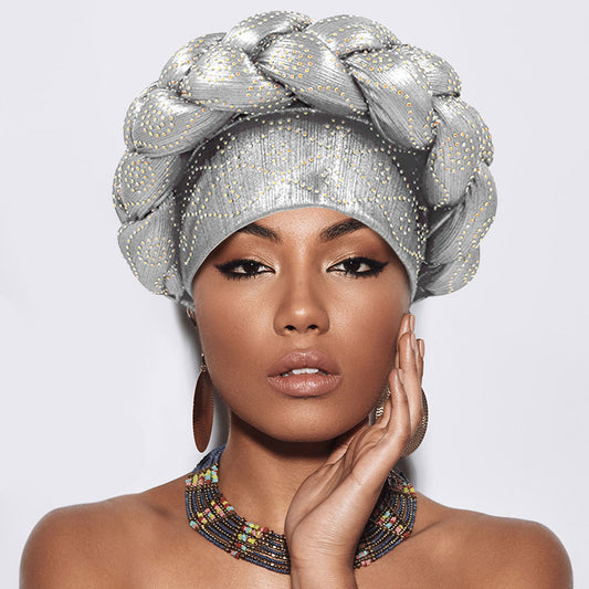 HATEGORY Bling Studded Braided Turban Hat