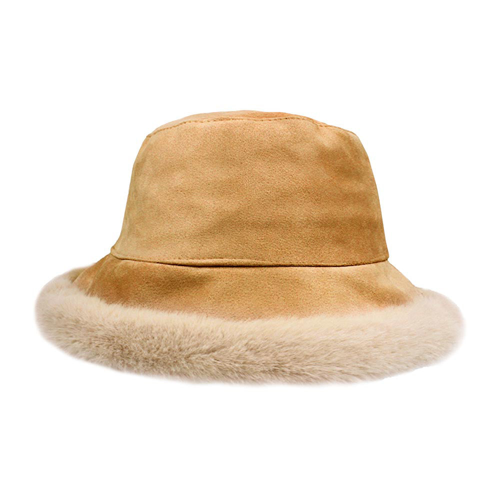 HATEGORY Solid Faux Suede Plush Bucket Hat