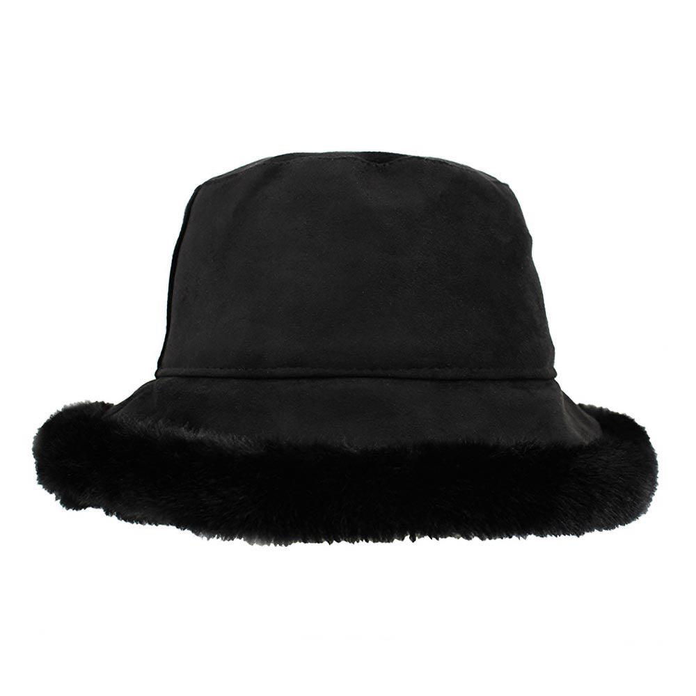 HATEGORY Solid Faux Suede Plush Bucket Hat