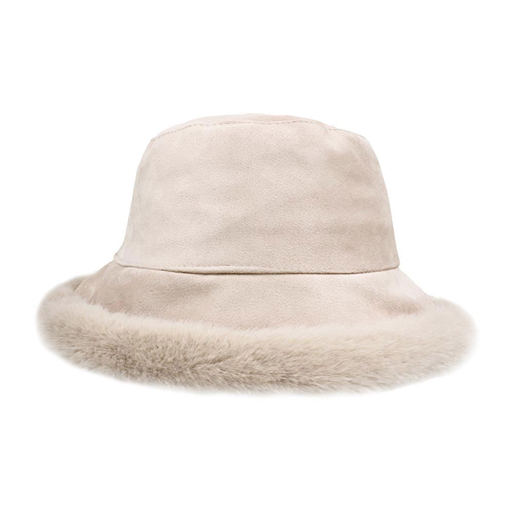 HATEGORY Solid Faux Suede Plush Bucket Hat