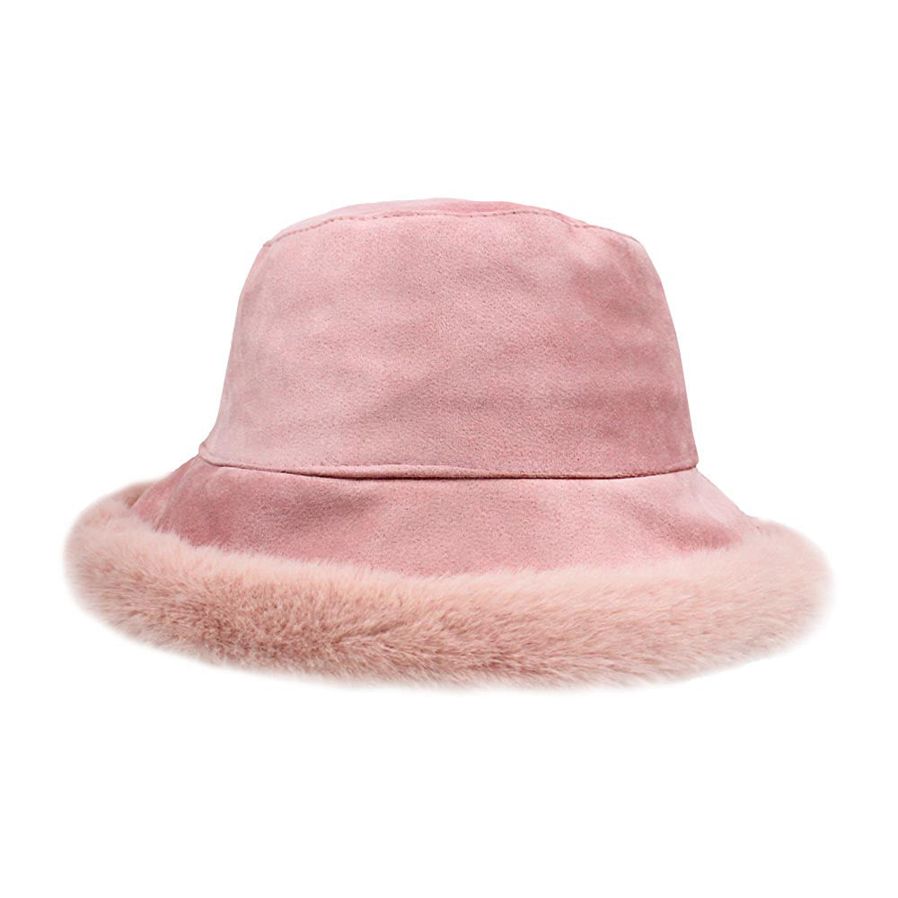 HATEGORY Solid Faux Suede Plush Bucket Hat