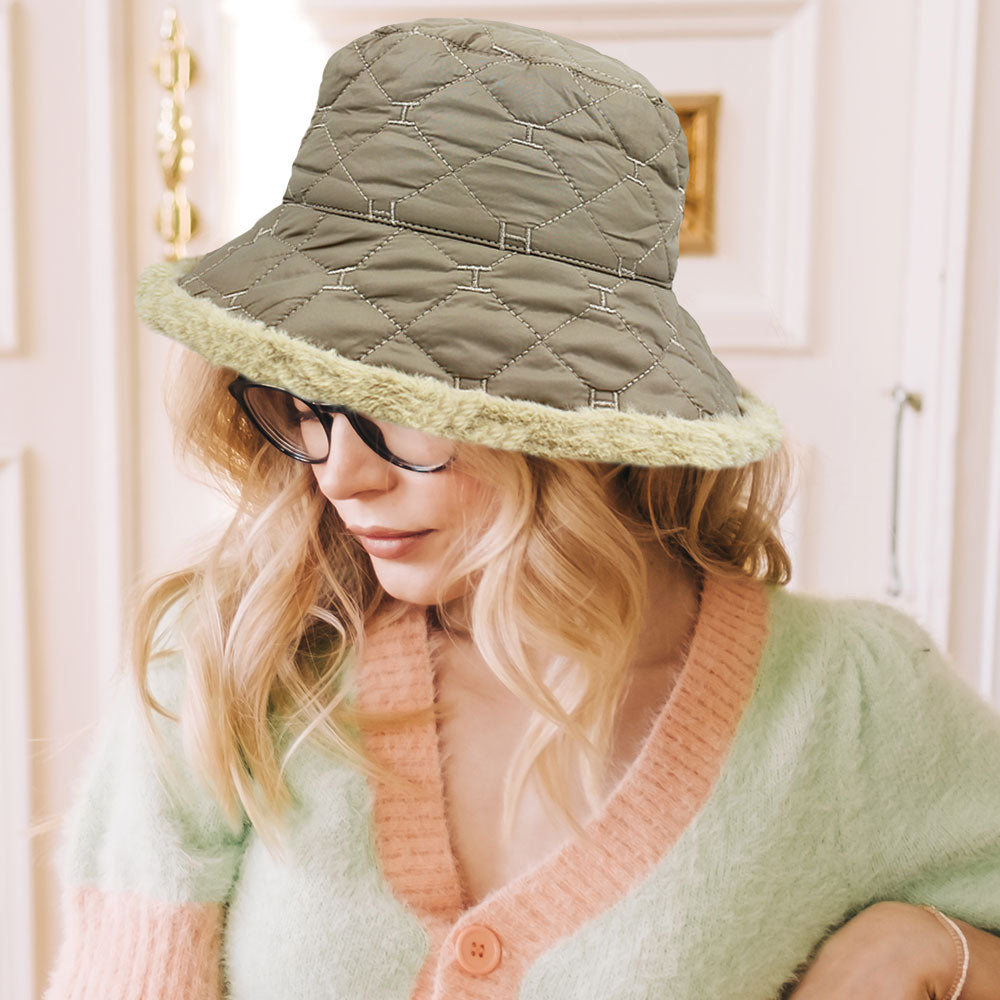 HATEGORY Faux Fur Quilted Bucket Hat