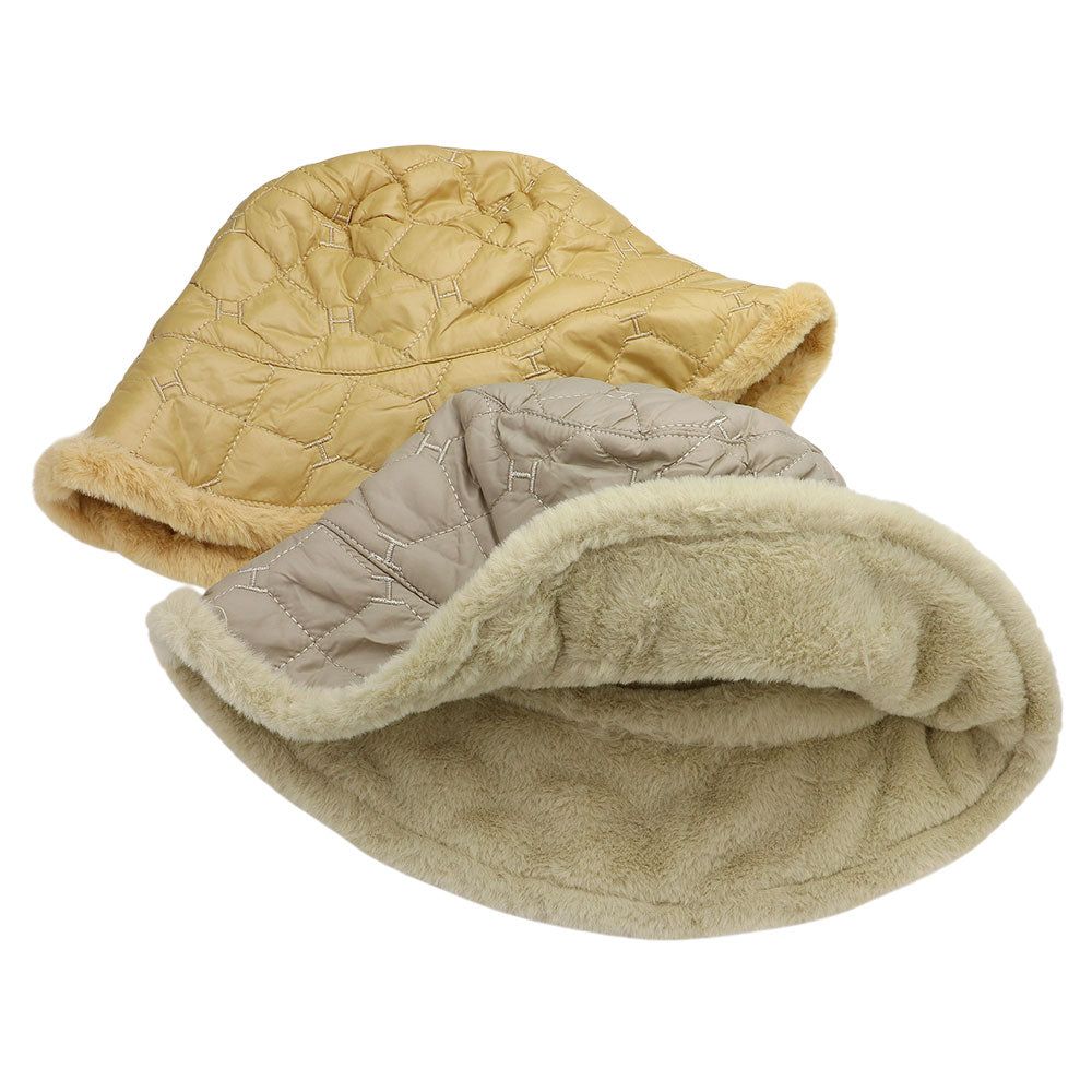 HATEGORY Faux Fur Quilted Bucket Hat