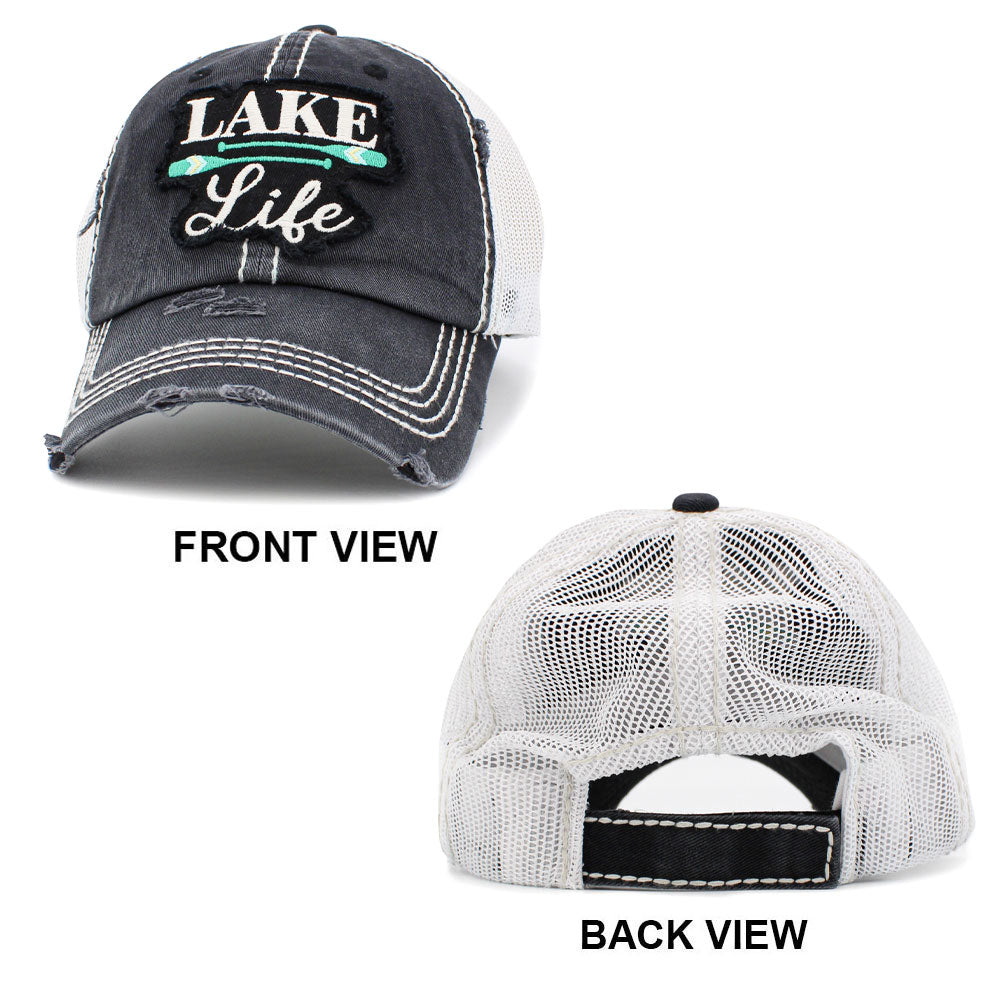 HATEGORY LAKE Life Message Mesh Back Vintage Baseball Cap