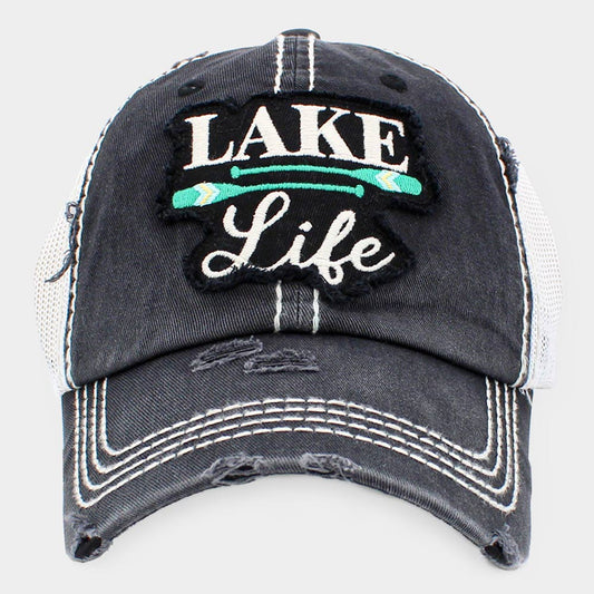 HATEGORY LAKE Life Message Mesh Back Vintage Baseball Cap