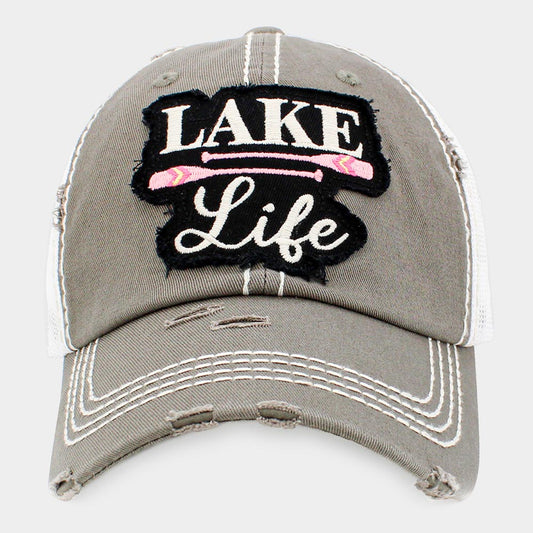 HATEGORY LAKE Life Message Mesh Back Vintage Baseball Cap