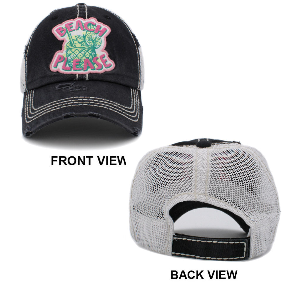HATEGORY BEACH PLEASE Message Mesh Back Vintage Baseball Cap
