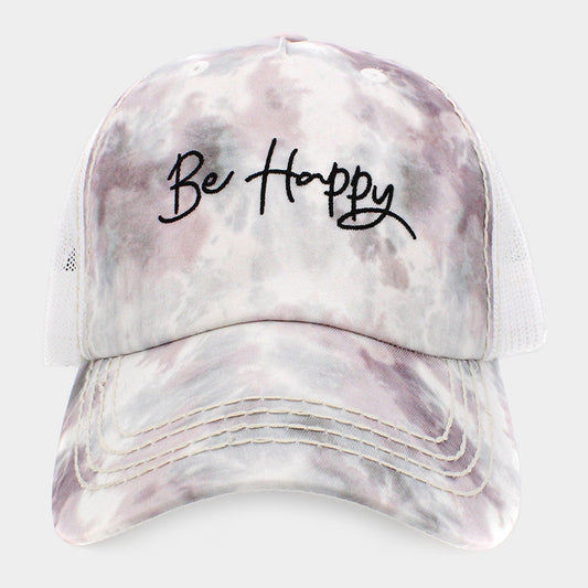 HATEGORY Be Happy Message Mesh Back Tie Dye Baseball Cap