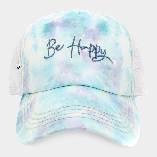 HATEGORY Be Happy Message Mesh Back Tie Dye Baseball Cap