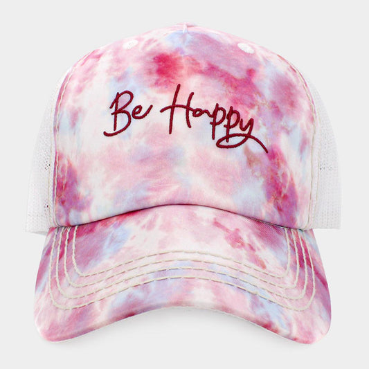HATEGORY Be Happy Message Mesh Back Tie Dye Baseball Cap