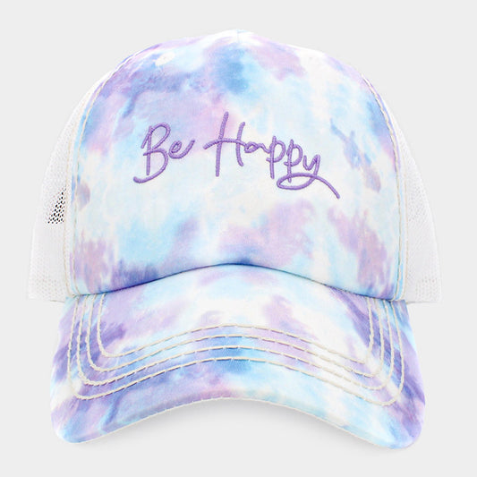 HATEGORY Be Happy Message Mesh Back Tie Dye Baseball Cap