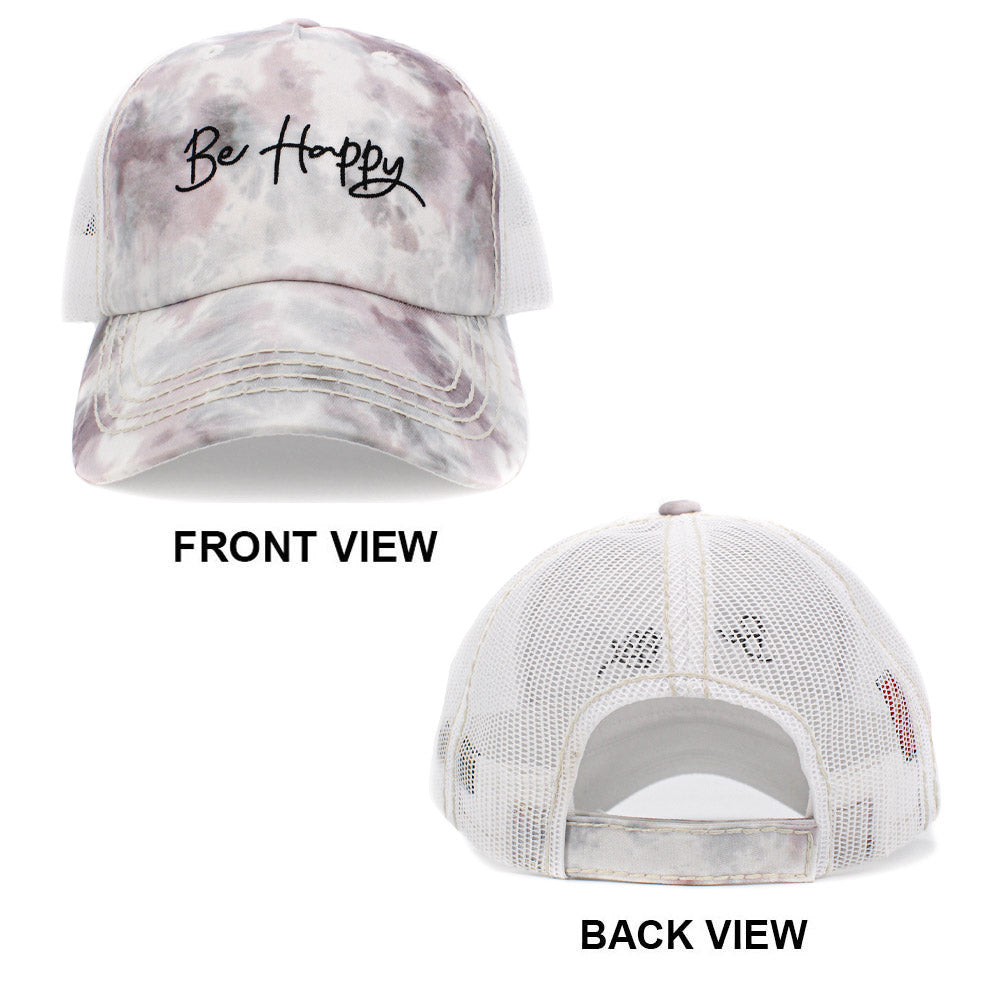 HATEGORY Be Happy Message Mesh Back Tie Dye Baseball Cap