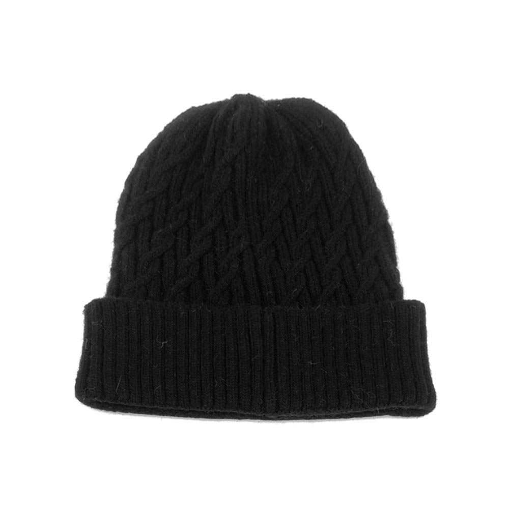 HATEGORY Solid Braided Knit Beanie Hat