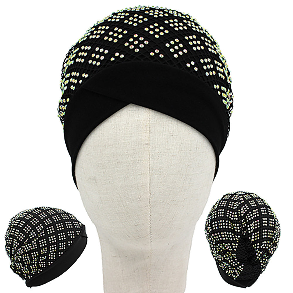 HATEGORY Diamond Patterned Bling Studded Turban Hat