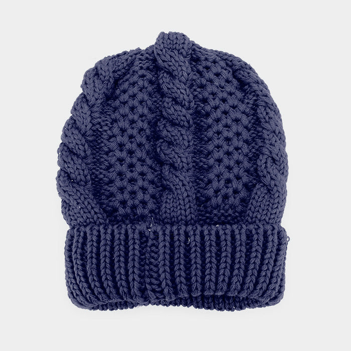 HATEGORY Soft Cable Knit Fur Lining Beanie
