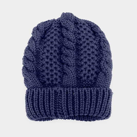 HATEGORY Soft Cable Knit Fur Lining Beanie
