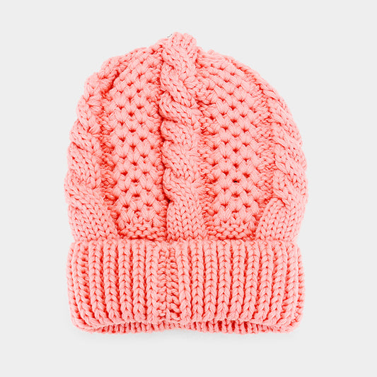 HATEGORY Soft Cable Knit Fur Lining Beanie