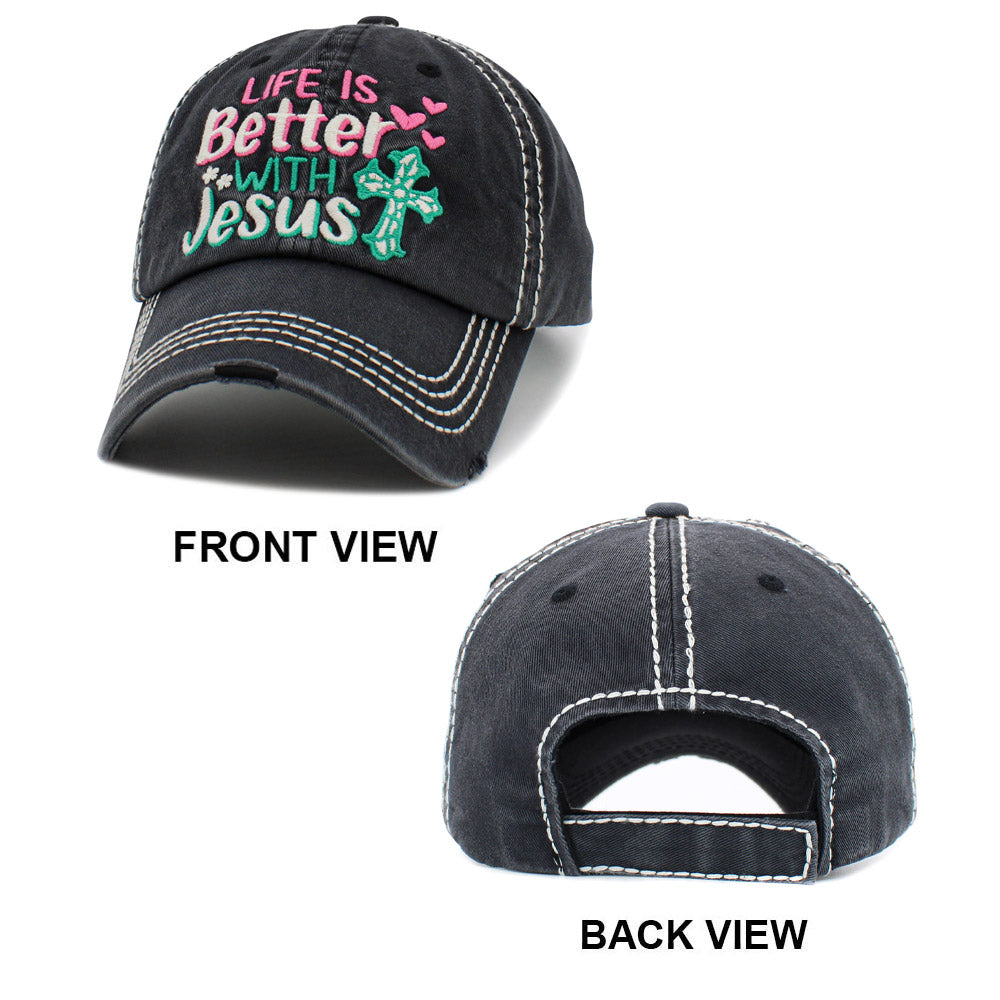 HATEGORY LIFE IS Better WITH Jesus Message Vintage Baseball Cap