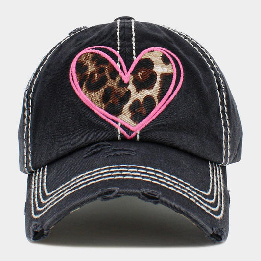 HATEGORY Leopard Patterned Heart Vintage Baseball Cap
